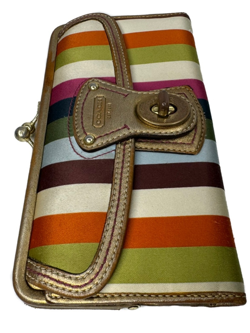 Coach Legacy Multicolored Striped Satin 65th Anniversary Gold Turnlock Wallet - Picture 5 of 16